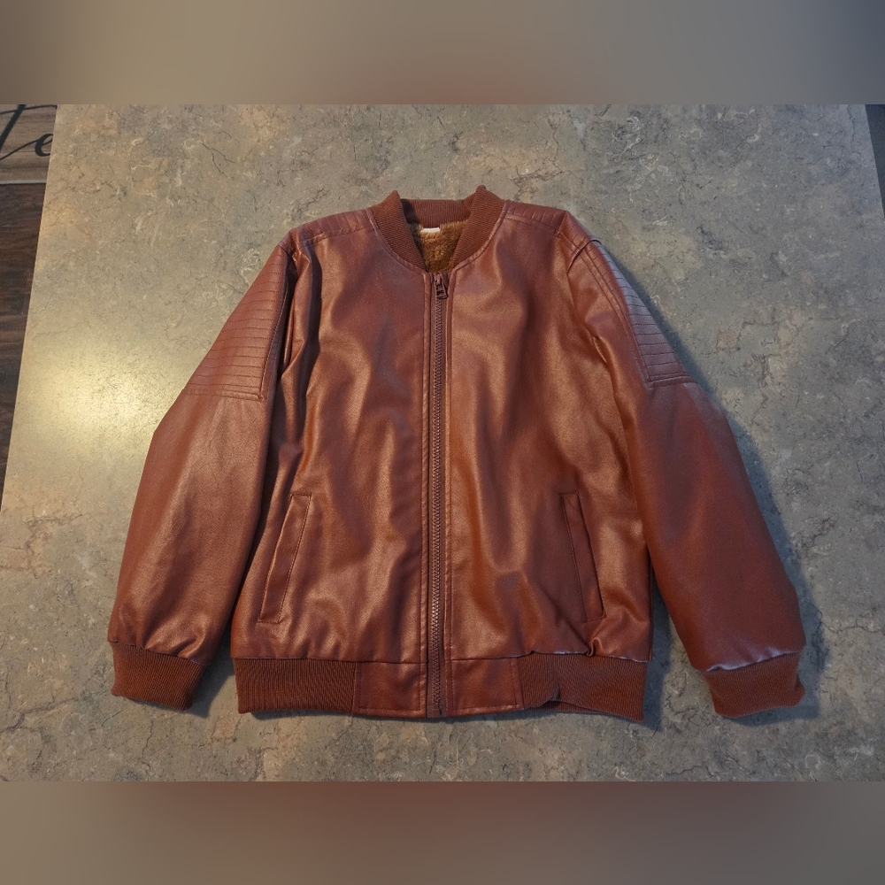 Boys Faux Leather Fur Jacket Size 8/10